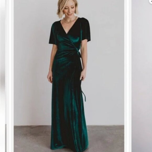 Baltic Born Meghan Green Emerald Velvet Wrap Maxi Dress Women's XS - Picture 2 of 16